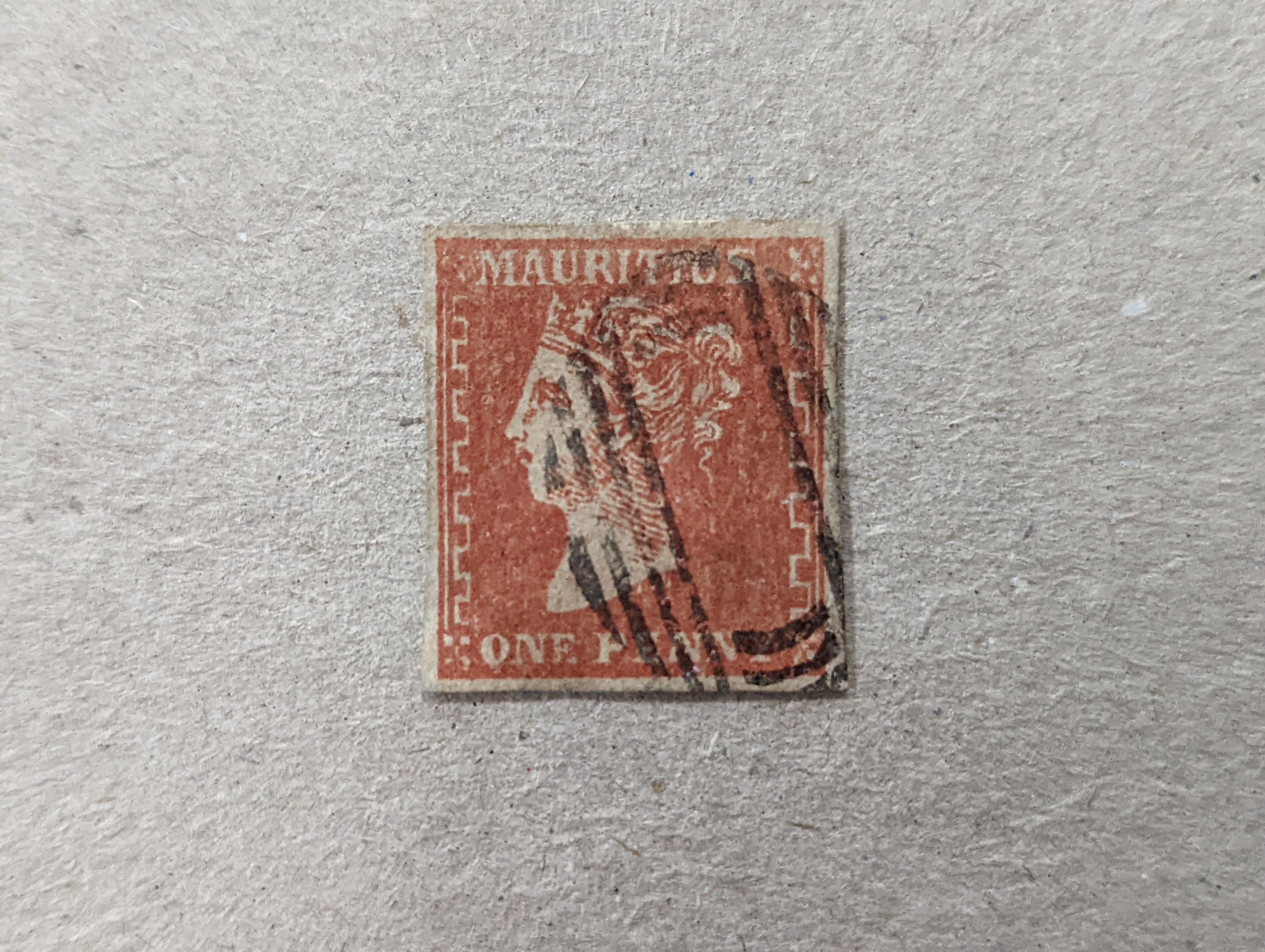 Mauritius - 5 early imperf. stamps with 1848-59 1d red post paid (sg 23), 1858 4d green, 1859 2d blue 'Lapirot' (sg 38), 1859 'Dardenne' 1d red and 2d blue, all four margins used